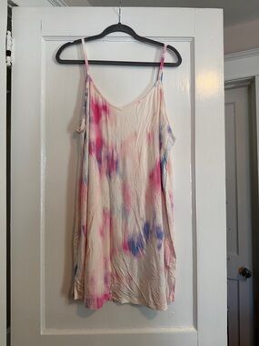 Old Navy Cream Slip Dress with Pink and Blue Tie-Dye